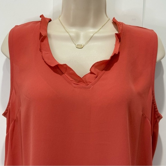 Ann Taylor Coral Ruffle V-Neck Blouse Small Sleeveless Summer Chic Workwear New - Picture 4 of 9